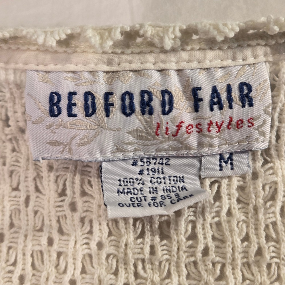 Vintage Bedford Fair Women's Crochet Floral Embroidered Top Size M Cottage Boho - Picture 3 of 13